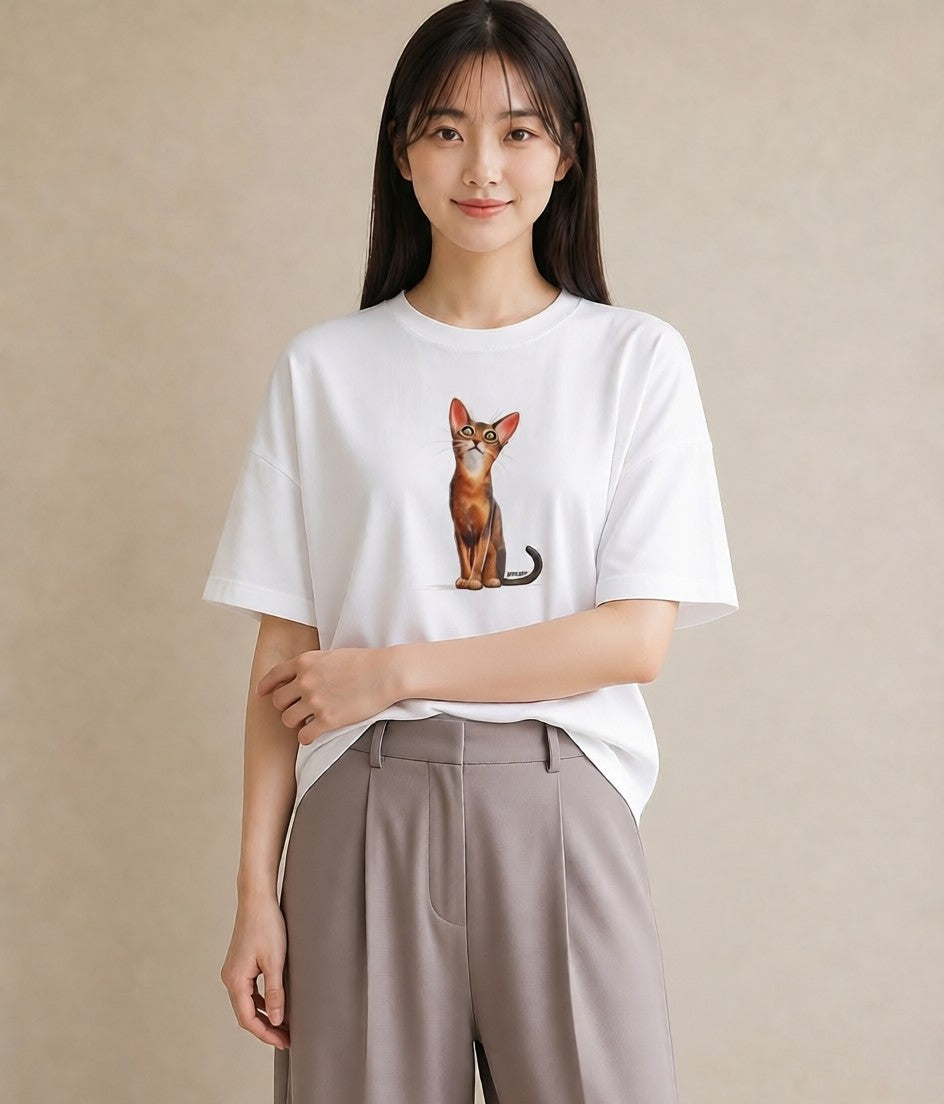 デザインTシャツ レディース シャム 猫 ねこ イラスト 上品 散歩 お出かけ 白T YMAZO