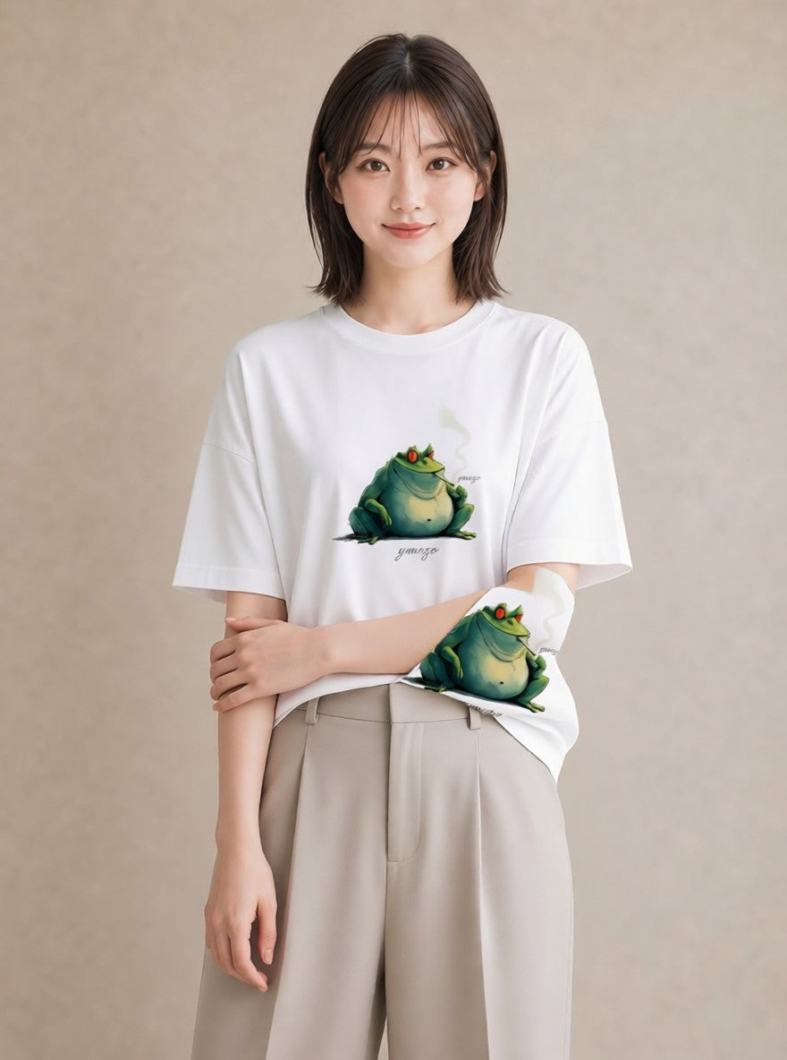 デザインTシャツ レディース カエル ペット 動物 イラスト 普段使い カフェ巡り 女子会 白T YMAZO