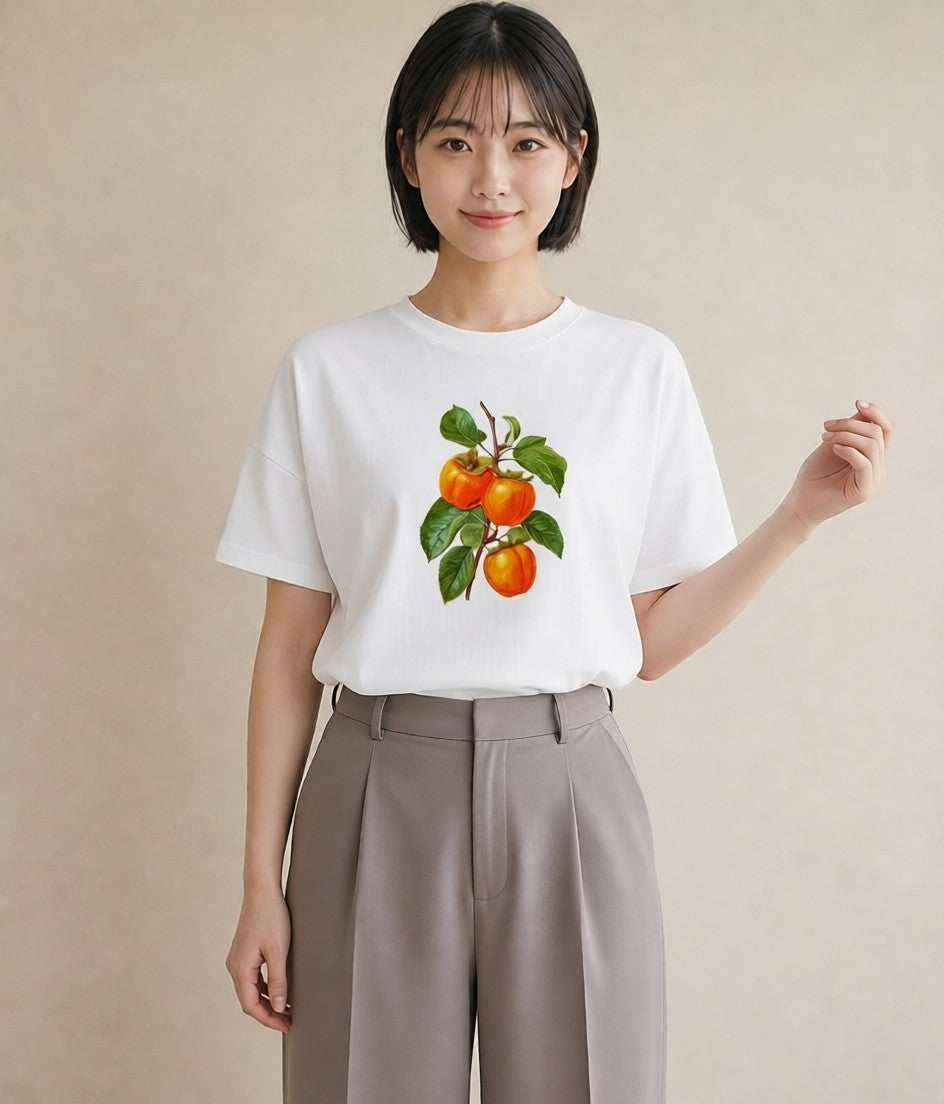 Tシャツ レディース みかん 食べ物 フード イラスト ミニマル 母娘コーデ 自分用 白T YMAZO