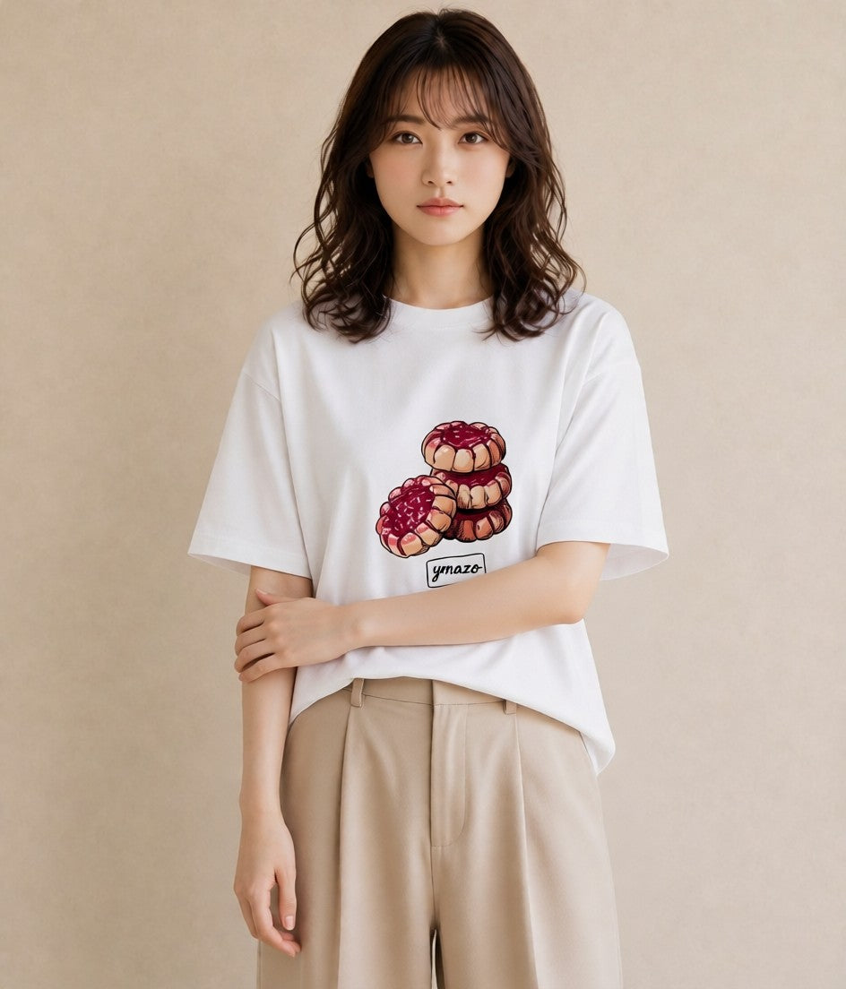 グラフィックTシャツ レディース どら焼き 食べ物 フード イラスト こなれ感 母娘コーデ 自分用 白T YMAZO