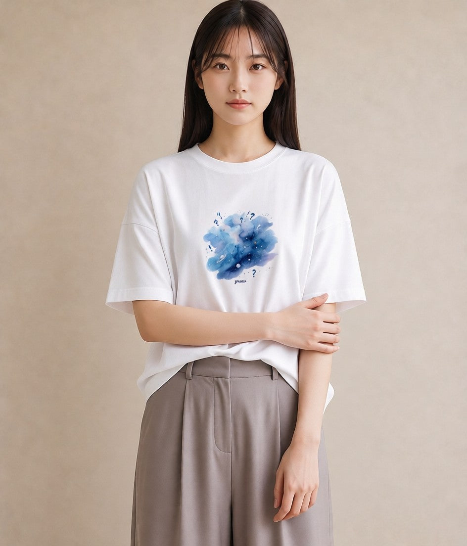 Tシャツ レディース 魚座 星空 宇宙 イラスト 抜け感 社会人 女性 白T YMAZO