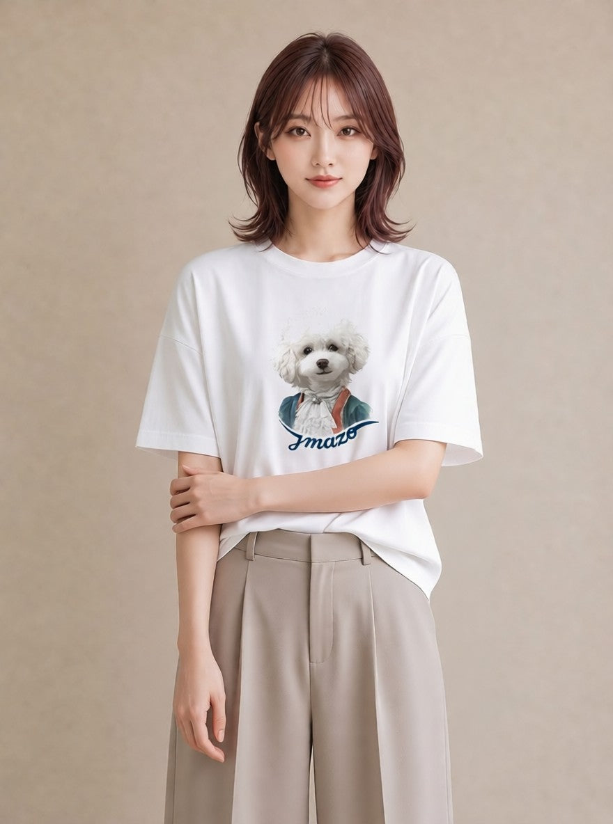 デザインTシャツ レディース トイプードル プードル 犬 いぬ イラスト 休日コーデ お出かけ 普段着 白T YMAZO
