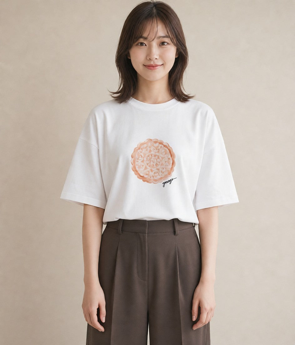 半袖Tシャツ レディース クロワッサン 食べ物 フード イラスト ラフ 母娘コーデ 自分用 白T YMAZO