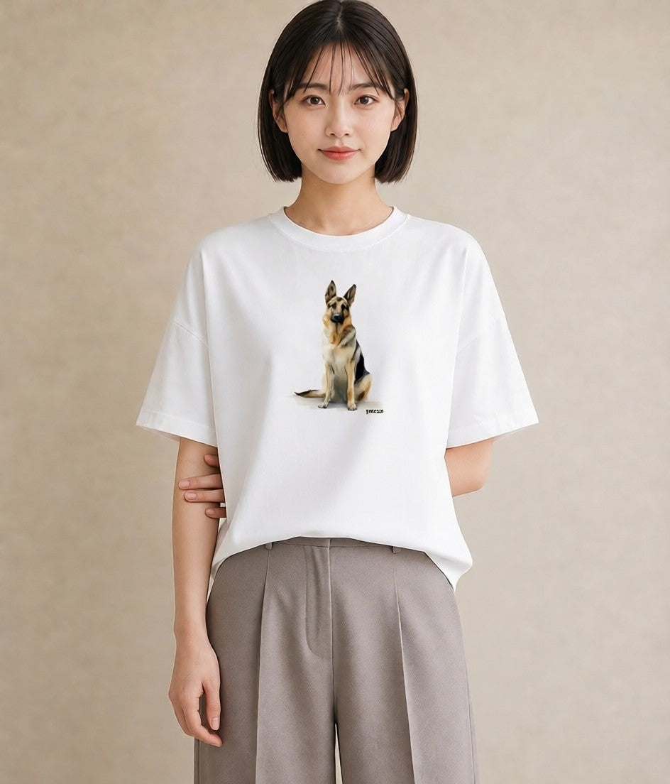 デザインTシャツ レディース ジャーマンシェパード 犬 いぬ イラスト ユニーク クリスマス 旅行 白T YMAZO
