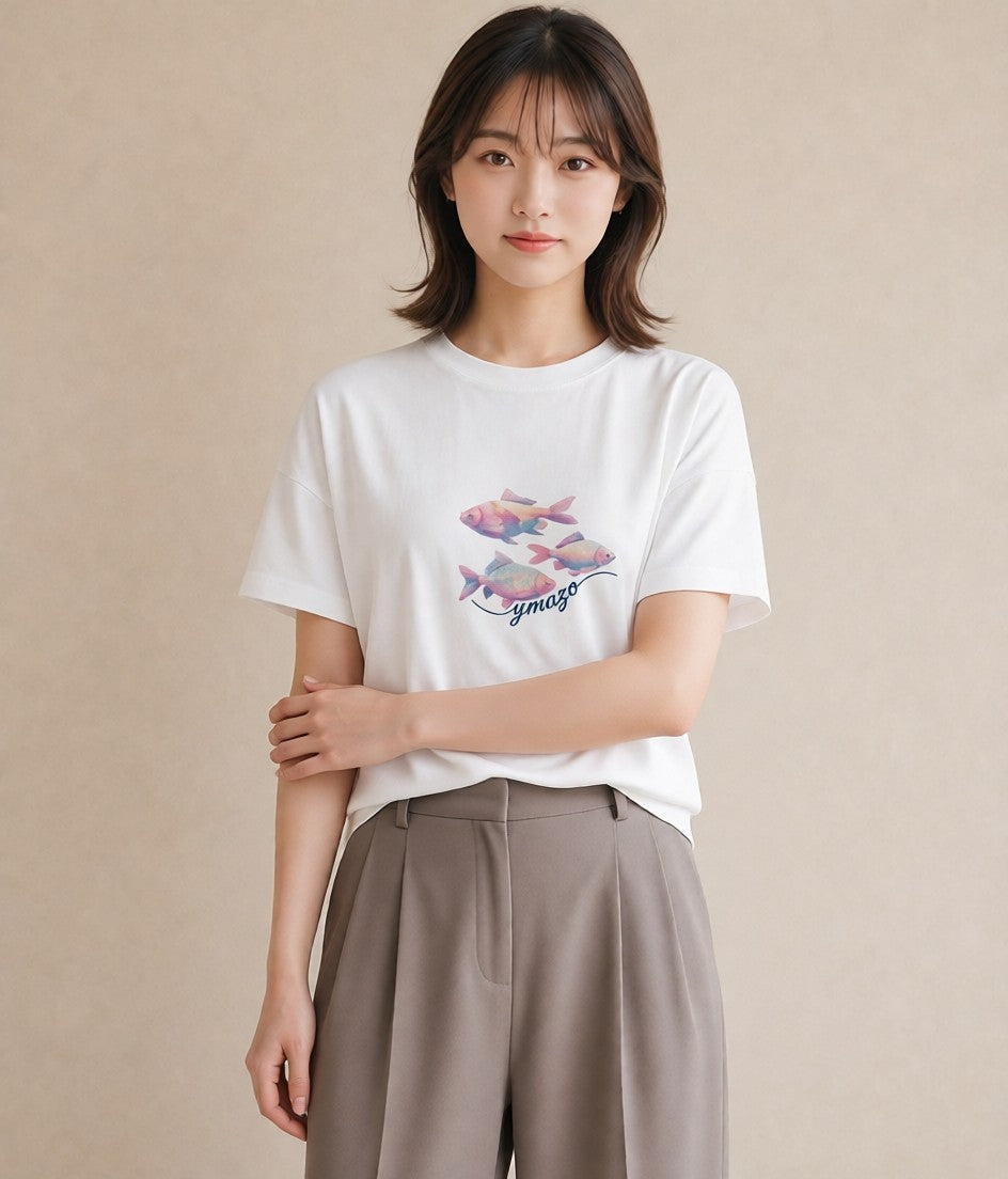 プリントTシャツ レディース たい焼き 食べ物 フード イラスト ミニマル 通学 誕生日プレゼント 白T YMAZO