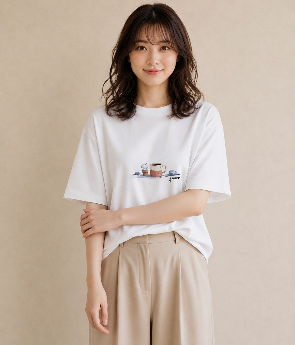 Tシャツ レディース 紅茶 食べ物 フード イラスト 淡色 母の日 ビーチ 白T YMAZO