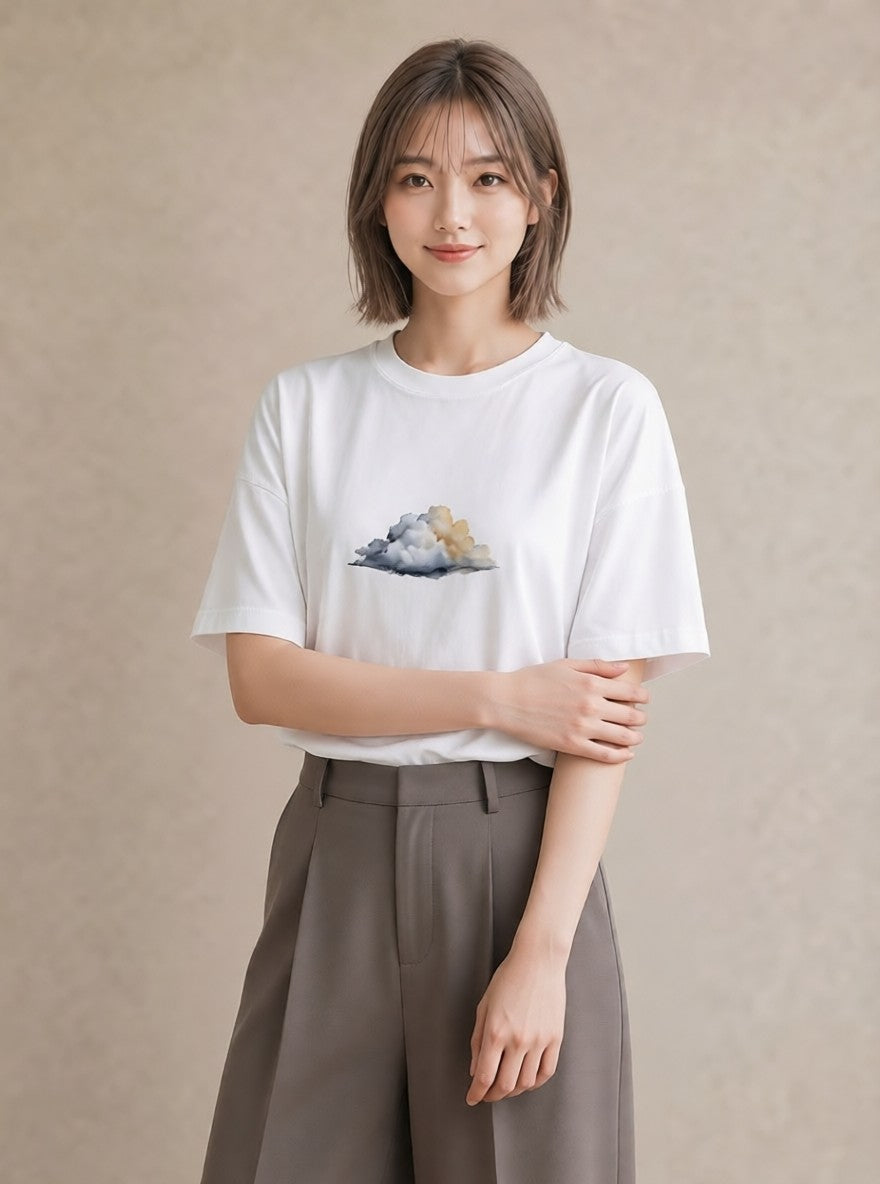 Tシャツ レディース 虹 星空 宇宙 イラスト ミニマル 通勤 在宅 白T YMAZO