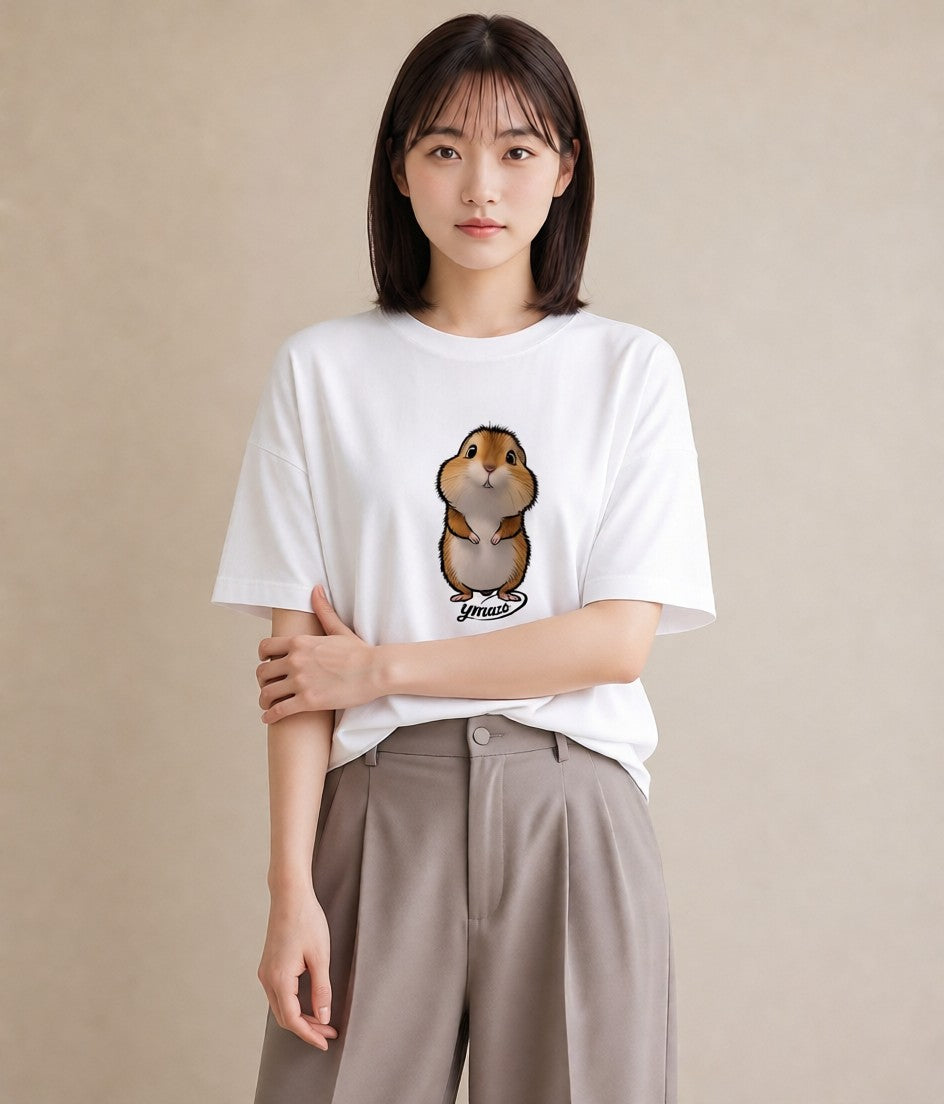 半袖Tシャツ レディース キンクマハムスター ペット 動物 イラスト 上品 親子 20代 白T YMAZO