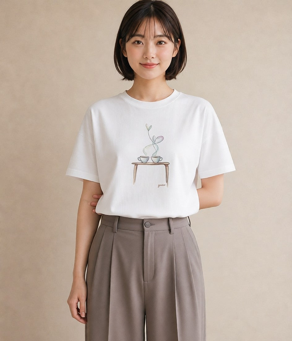 グラフィックTシャツ レディース コーヒー カフェ 珈琲 イラスト 休日コーデ 旅行用 海 白T YMAZO