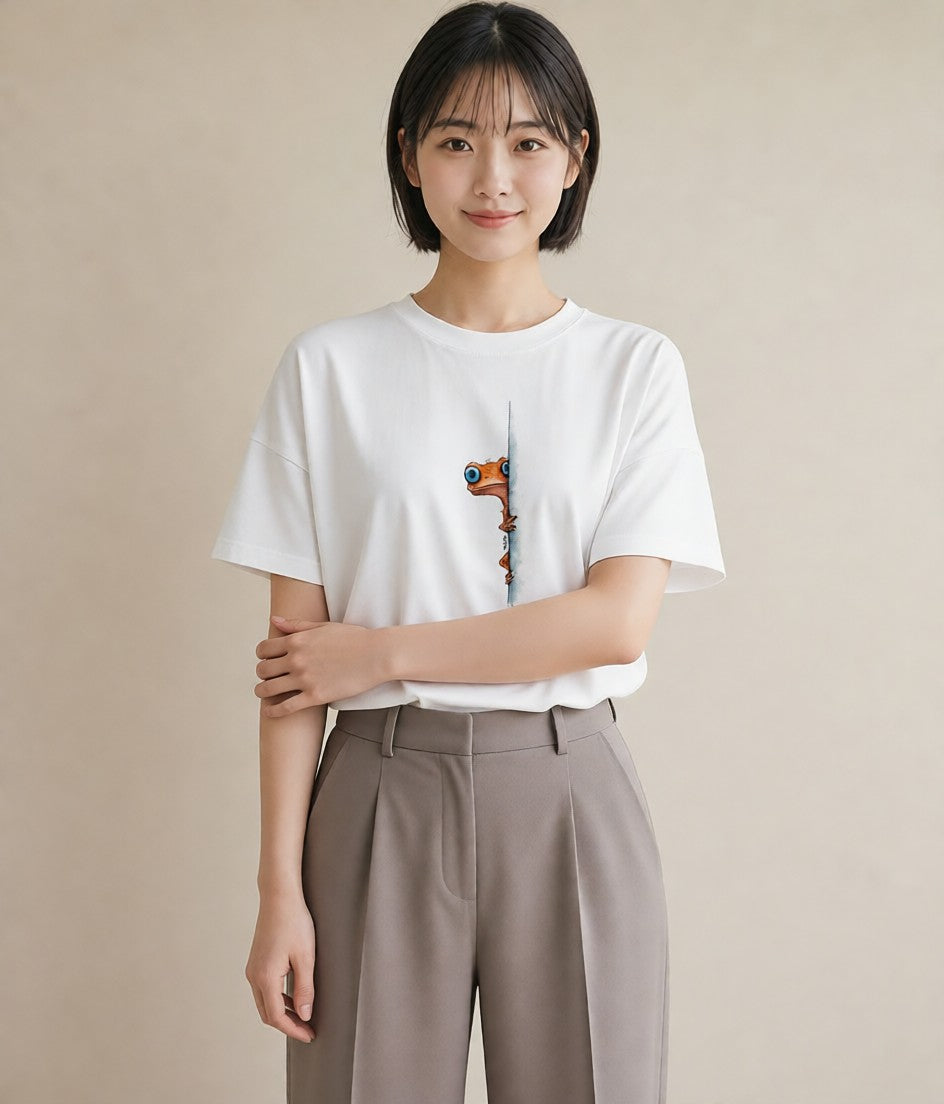 半袖Tシャツ レディース カエル ペット 動物 イラスト 水彩風 友達ギフト 部屋着 白T YMAZO