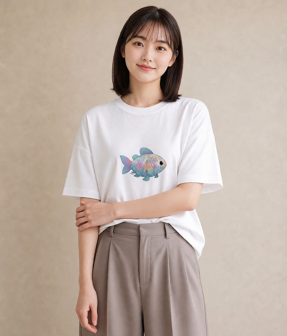 デザインTシャツ レディース らんちゅう ペット 動物 イラスト ラフカジュアル 母の日 ビーチ 白T YMAZO