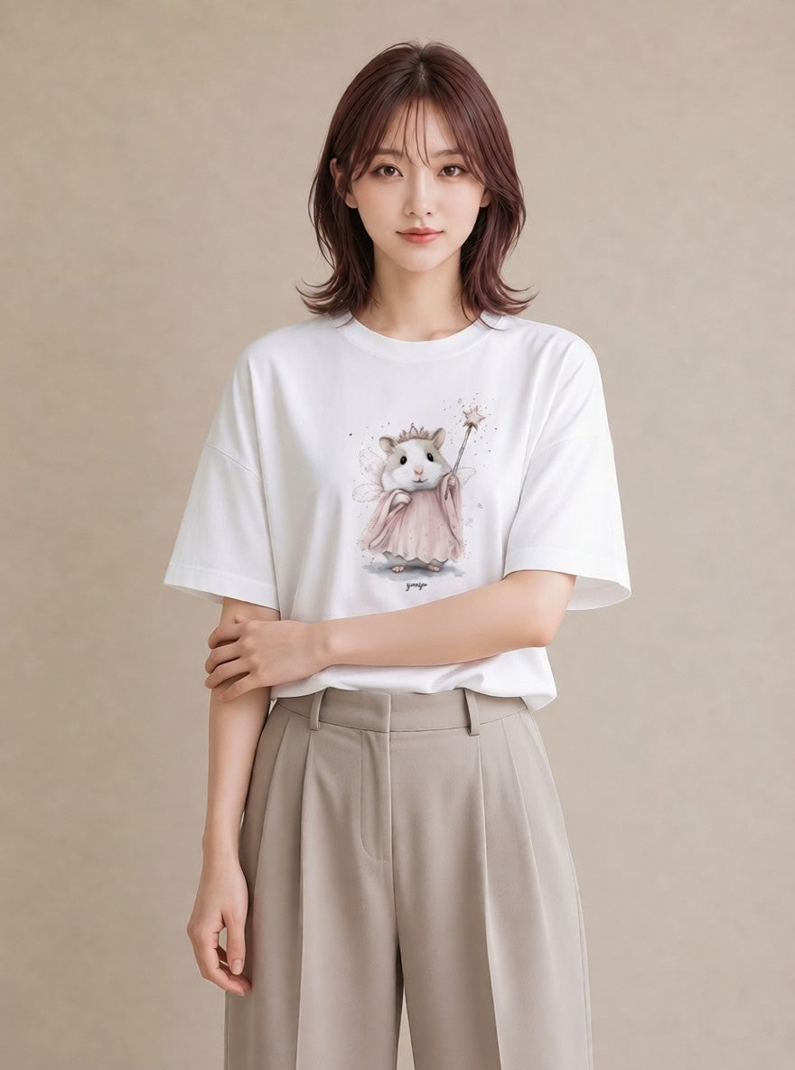 半袖Tシャツ レディース ハムスター ペット 動物 イラスト カジュアル 姉妹 送別ギフト 白T YMAZO