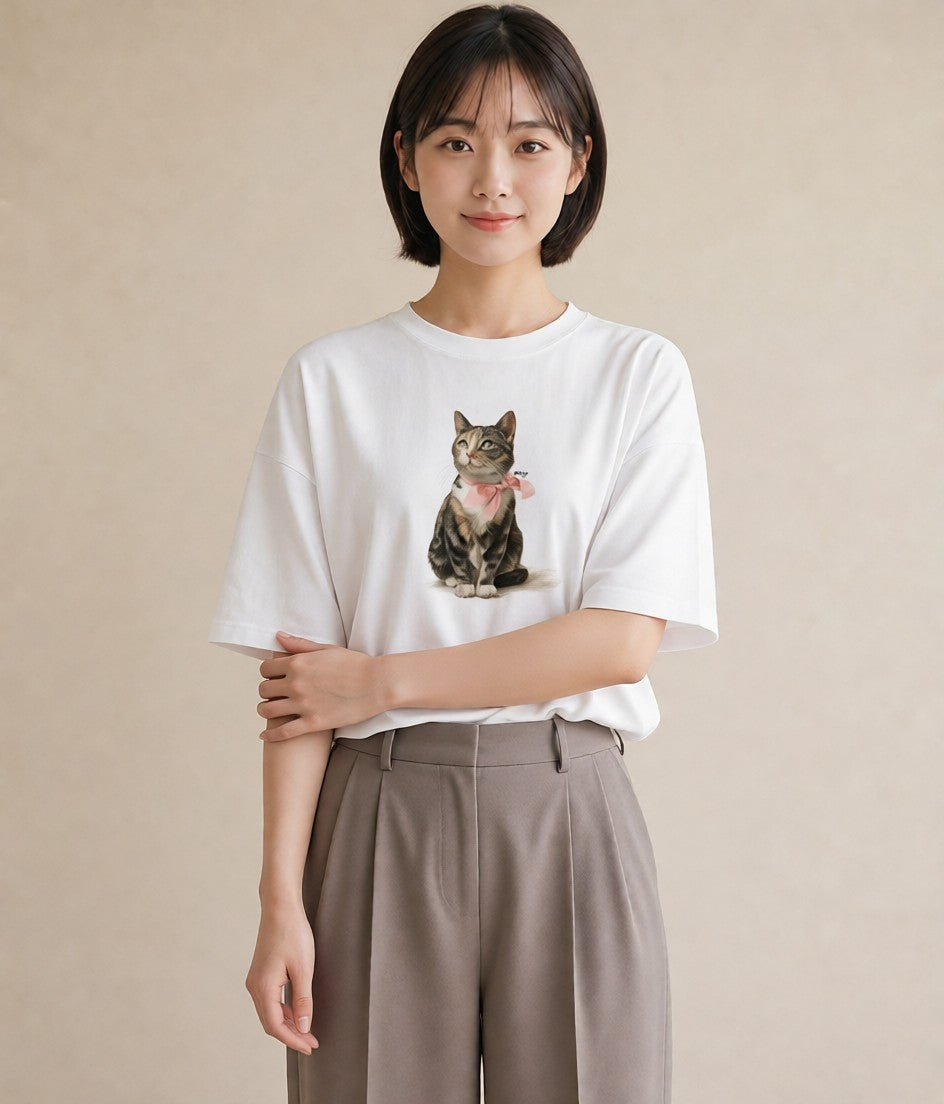 Tシャツ レディース ねこ 猫 ネコ イラスト カフェコーデ 旅行 母娘コーデ 白T YMAZO