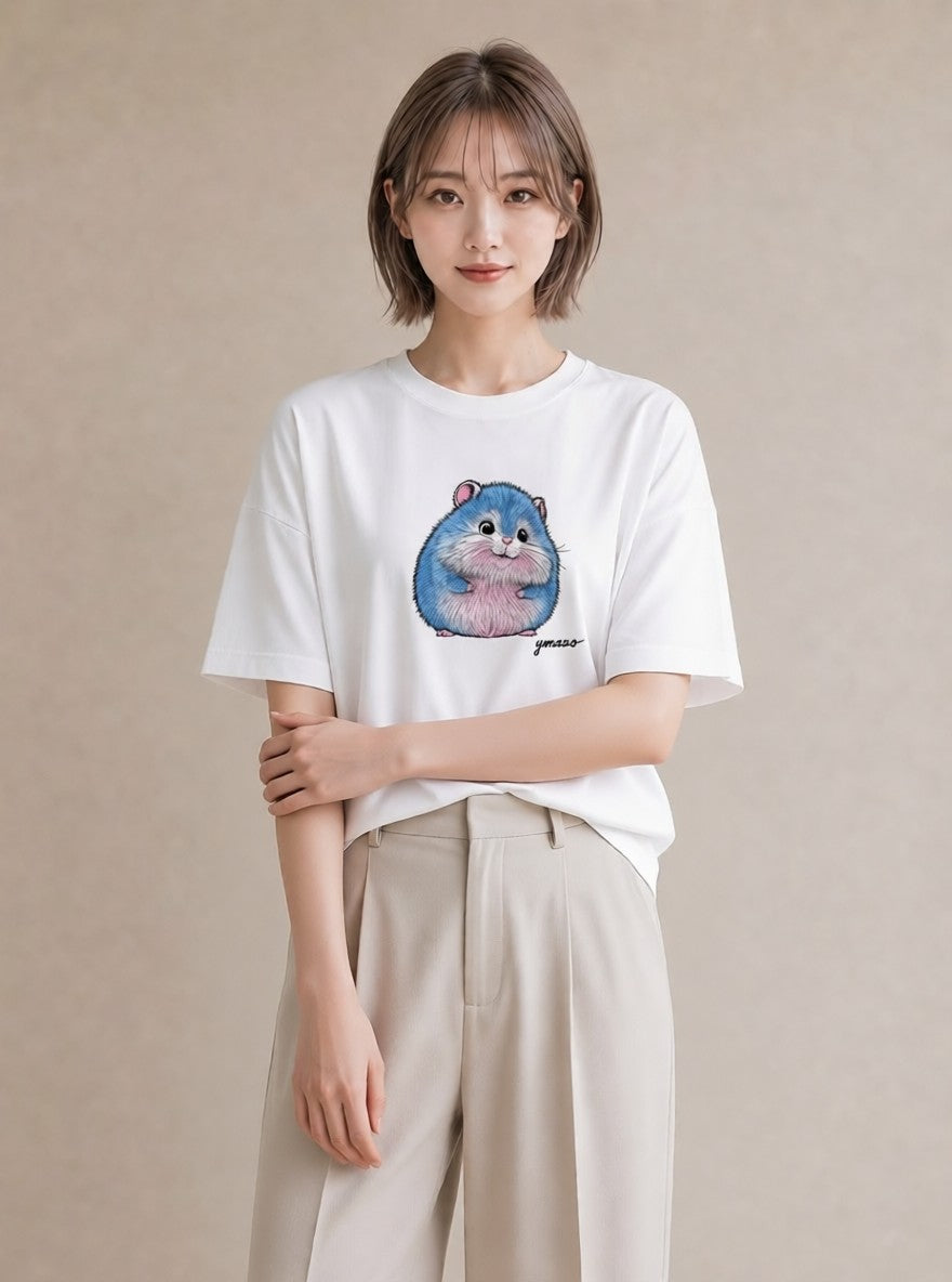 プリントTシャツ レディース ジャンガリアンハムスター ペット 動物 イラスト ニュアンス 敬老の日 ホワイトデー 白T YMAZO