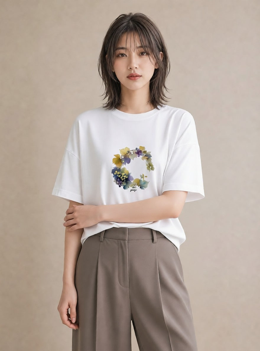 グラフィックTシャツ レディース 実り 植物 ボタニカル イラスト モード ギフト 母の日 白T YMAZO