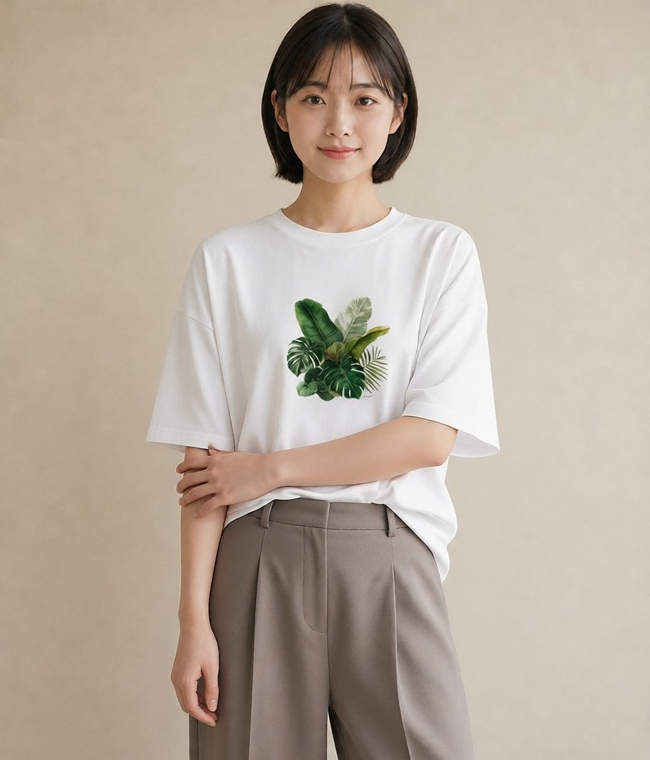 Tシャツ レディース モンステラ 植物 ボタニカル イラスト モード 旅行 母娘コーデ 白T YMAZO