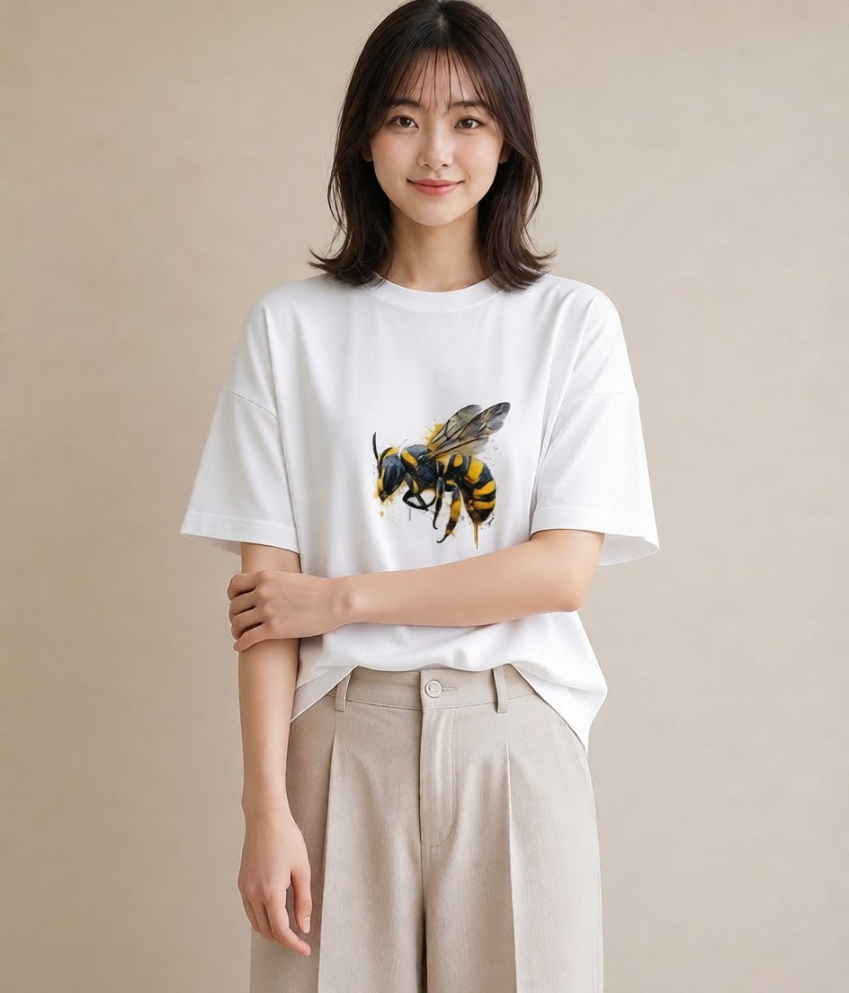 半袖Tシャツ レディース みつばち 昆虫 虫 イラスト こなれ感 姉妹 送別ギフト 白T YMAZO