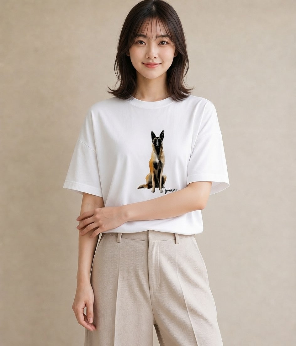 グラフィックTシャツ レディース ジャーマンシェパード 犬 いぬ イラスト 手描き風 ホワイトデー 春服 白T YMAZO