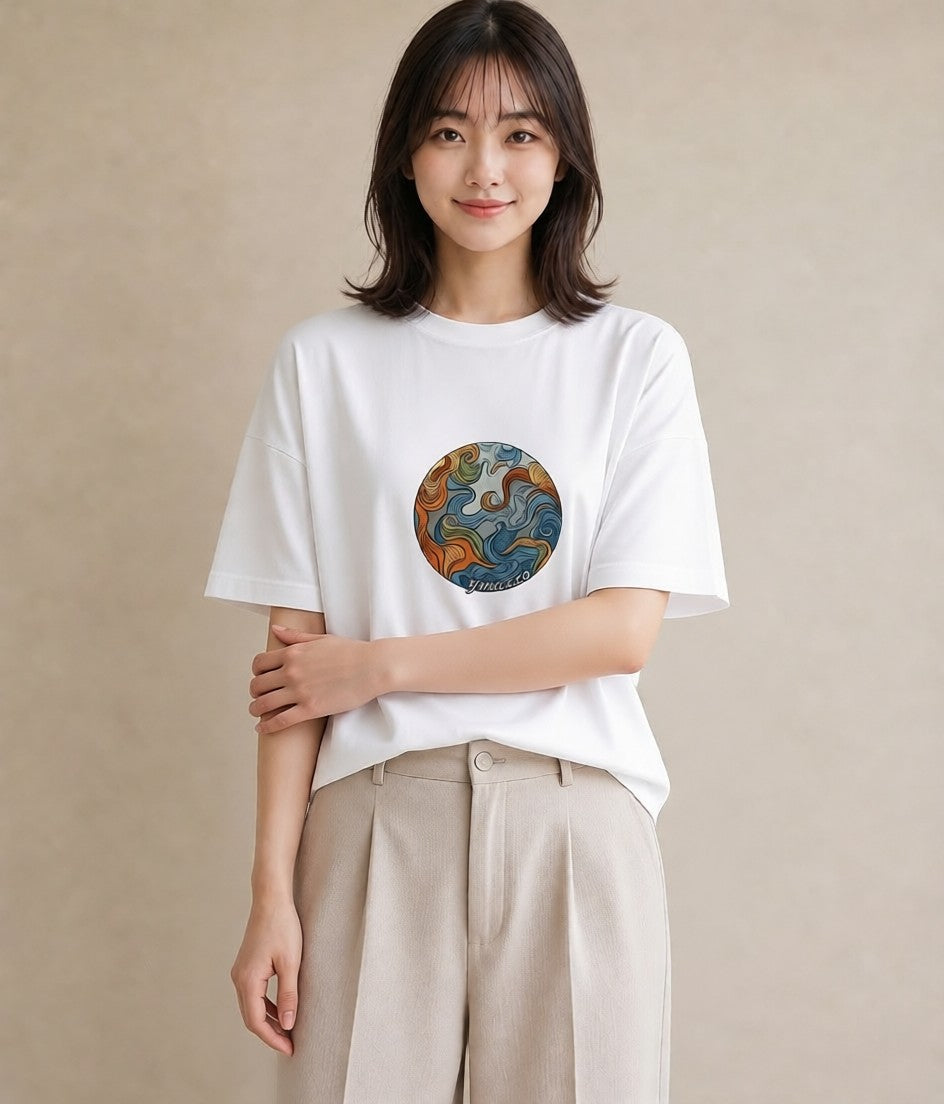 プリントTシャツ レディース 土星 星空 宇宙 イラスト 上品 ギフト 母の日 白T YMAZO