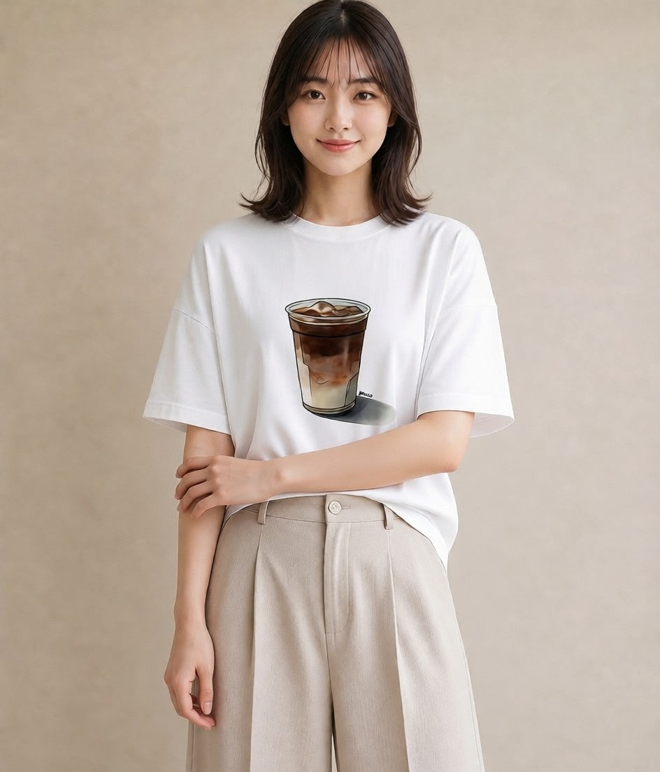 デザインTシャツ レディース コーヒー 珈琲 カフェ 食べ物 フード イラスト ナチュラル ミセス 春コーデ 白T YMAZO