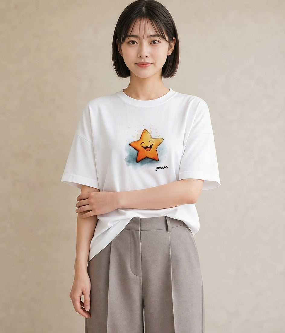 デザインTシャツ レディース スター 星空 宇宙 イラスト 帰省 ラフ 白T YMAZO