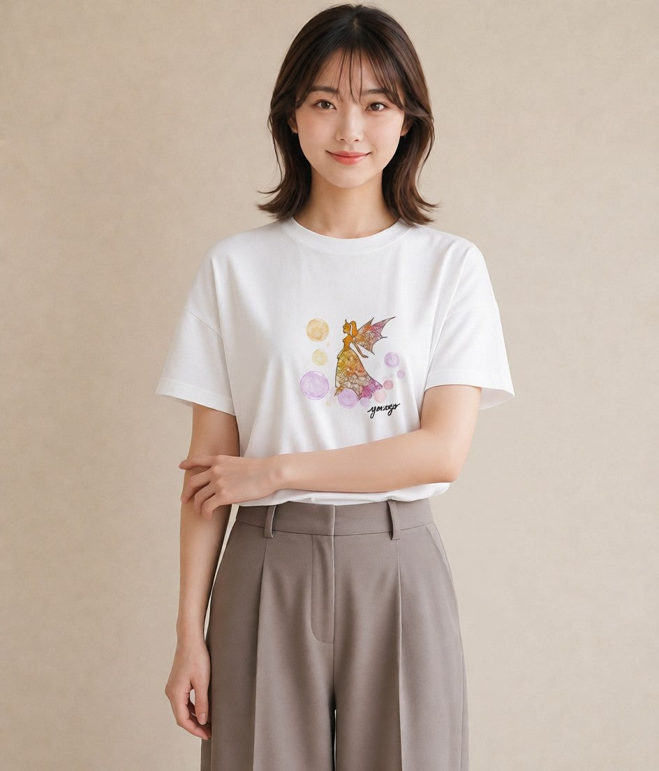 プリントTシャツ レディース 双子座 星空 宇宙 イラスト カジュアル 送別ギフト 通勤 白T YMAZO