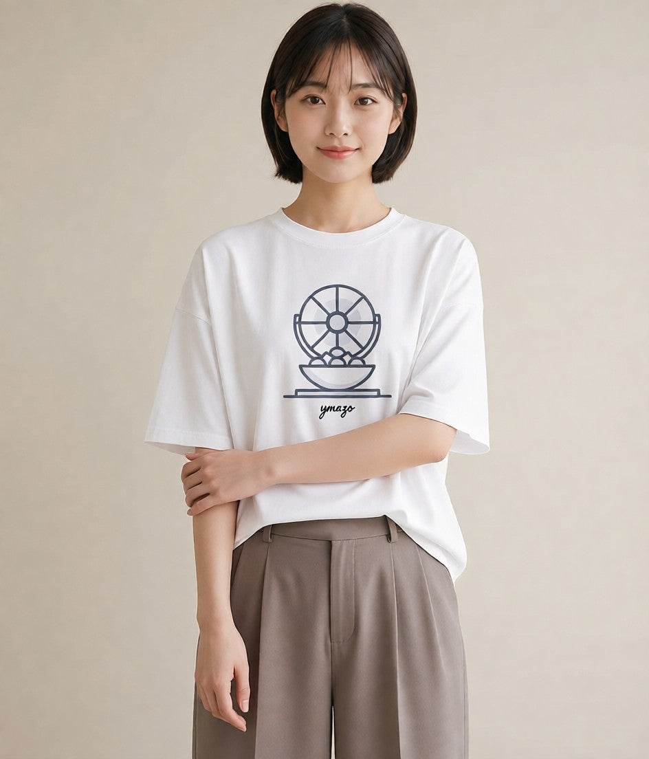 デザインTシャツ レディース 扇子 そよ風 ナチュラル アンティーク イラスト 可愛い ルームウェア ギフト 白T YMAZO