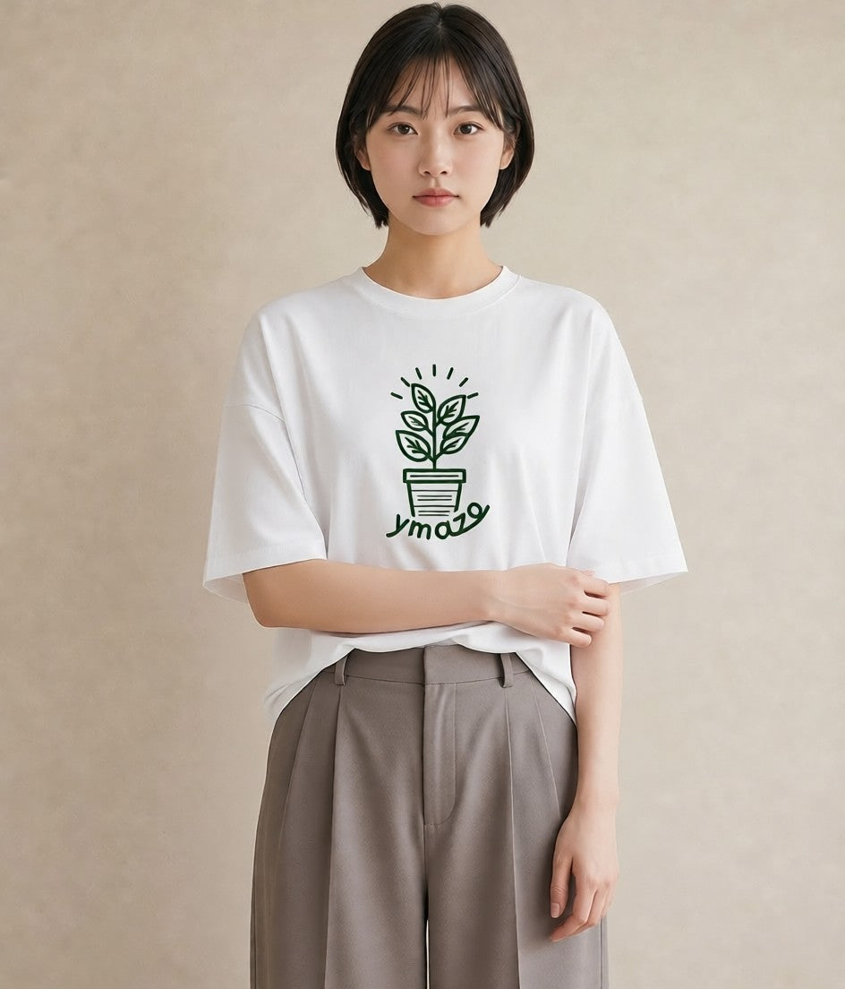 プリントTシャツ レディース 観葉植物 ボタニカル 植物 イラスト 可愛い 通学 誕生日プレゼント 白T YMAZO