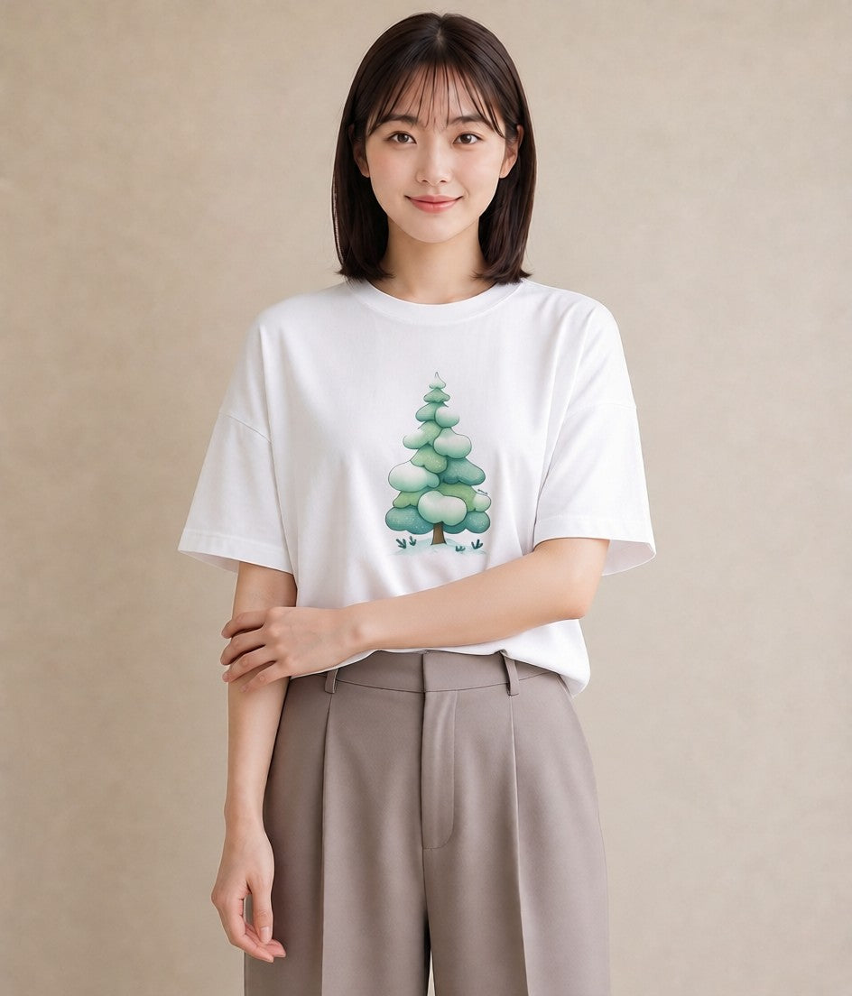 Tシャツ レディース 雪 星空 宇宙 イラスト レトロ レイヤード 友達ギフト 白T YMAZO
