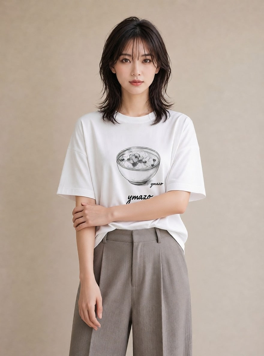デザインTシャツ レディース ポップコーン 食べ物 フード イラスト ニュアンス 敬老の日 ホワイトデー 白T YMAZO