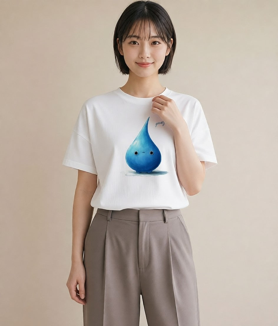 Tシャツ レディース 傘 水たまり 雨 ナチュラル アンティーク イラスト 休日コーデ カフェ巡り 女子会 白T YMAZO