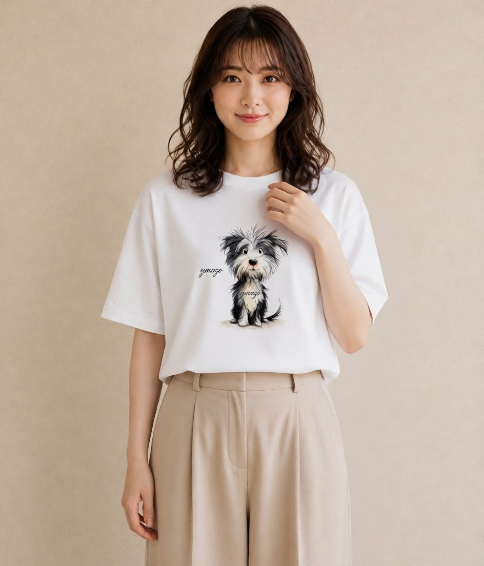 Tシャツ レディース 愛犬 犬 いぬ イラスト ポップ 買い物 夏コーデ 白T YMAZO
