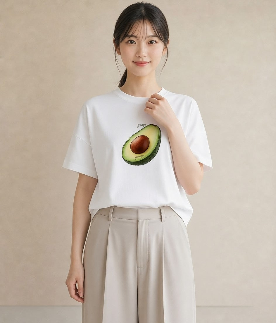 プリントTシャツ レディース アボカド 食べ物 フード イラスト ヴィンテージ風 クリスマス 旅行 白T YMAZO
