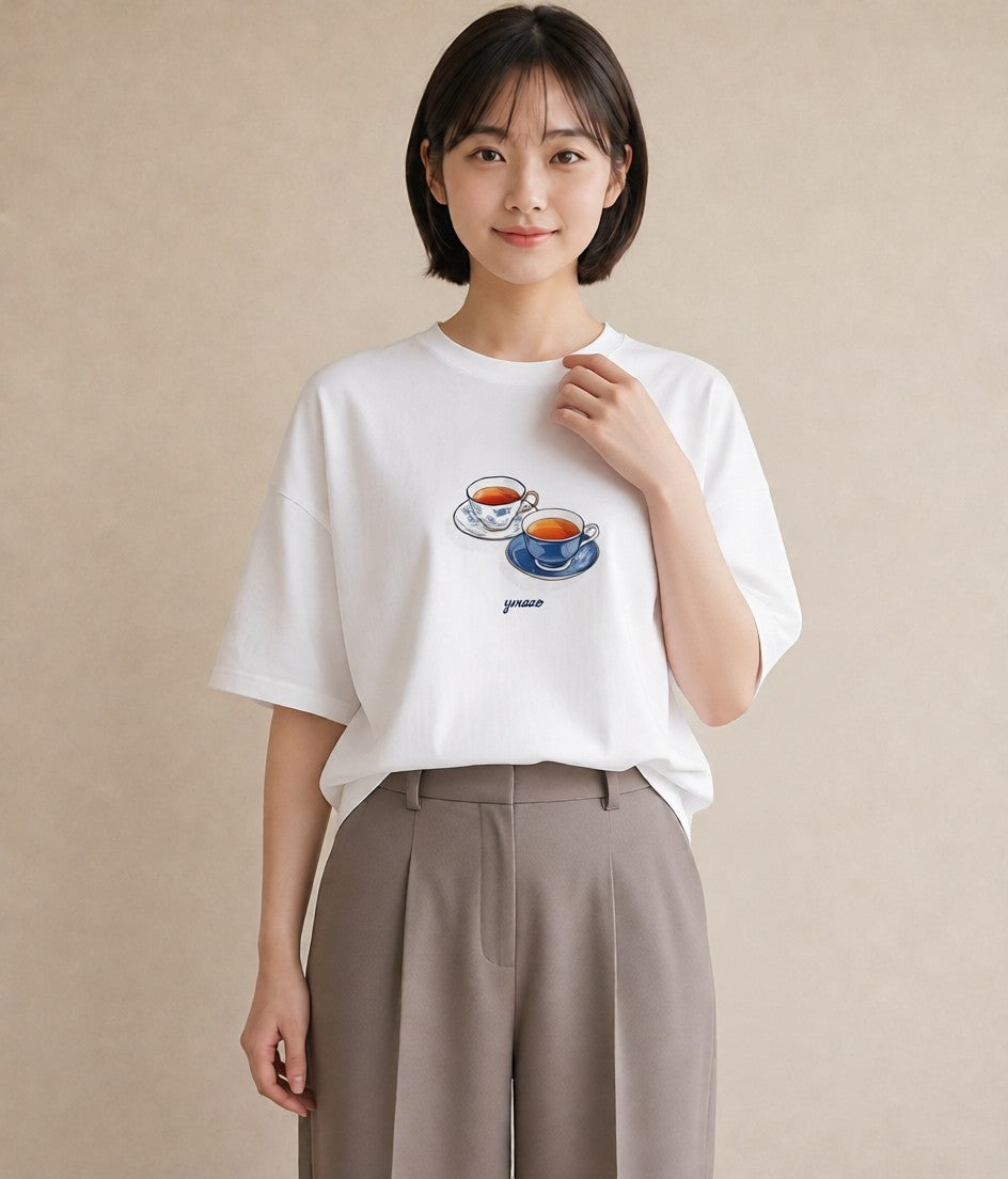 Tシャツ レディース 紅茶 食べ物 フード イラスト 北欧風 自分用 ルームウェア 白T YMAZO