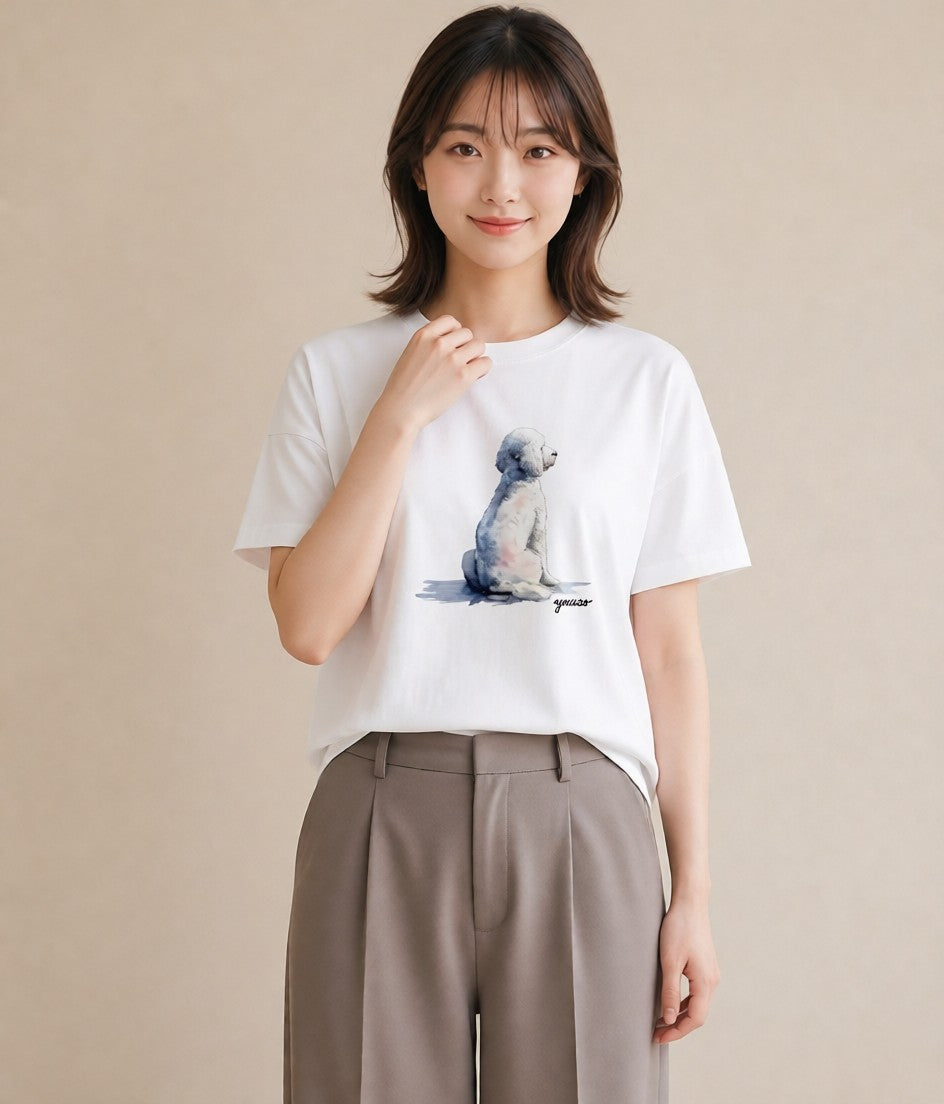 デザインTシャツ レディース ビションフリーゼ 犬 いぬ イラスト モード 誕生日プレゼント 綿100 白T YMAZO