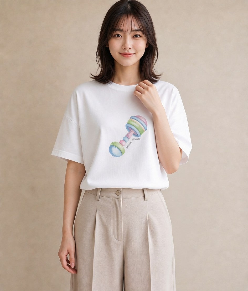 グラフィックTシャツ レディース マカロン 食べ物 フード イラスト きれいめ 買い物 夏コーデ 白T YMAZO