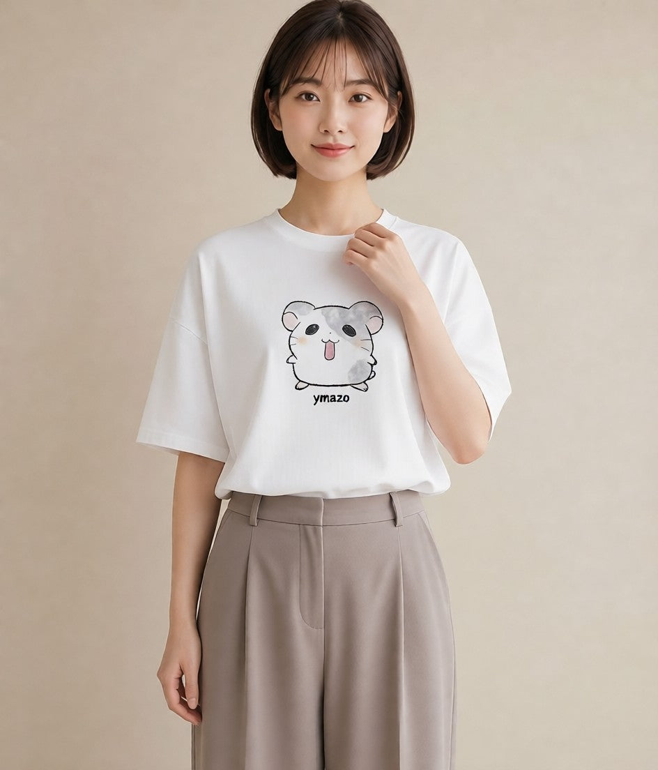 デザインTシャツ レディース キンクマハムスター ペット 動物 イラスト ボタニカル 母娘コーデ 自分用 白T YMAZO