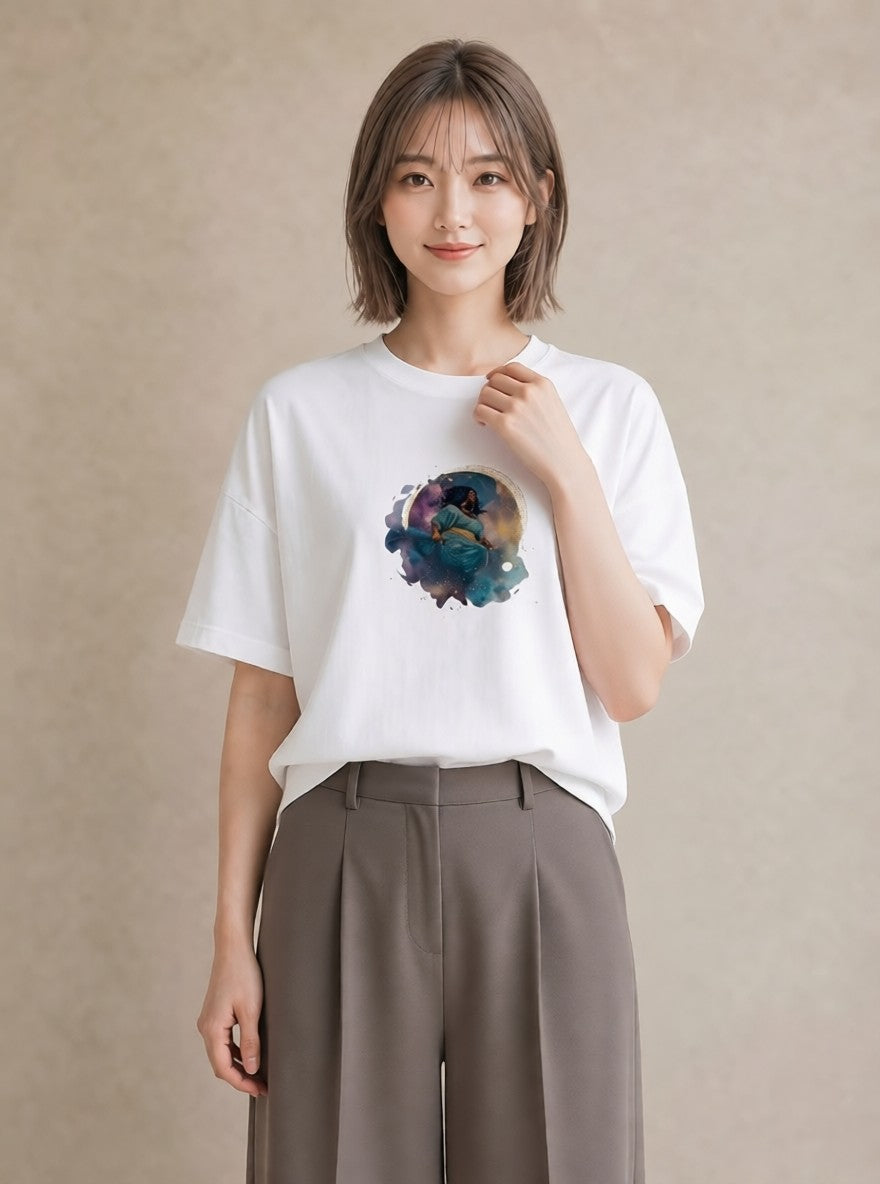半袖Tシャツ レディース 魚座 星空 宇宙 イラスト 抜け感 ミセス 春コーデ 白T YMAZO