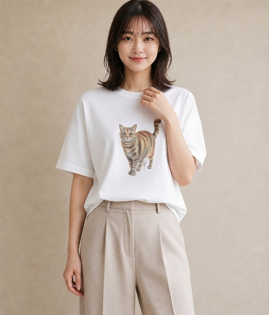 グラフィックTシャツ レディース エキゾチックショートヘア 猫 ねこ イラスト 普段使い 旅行 母娘コーデ 白T YMAZO