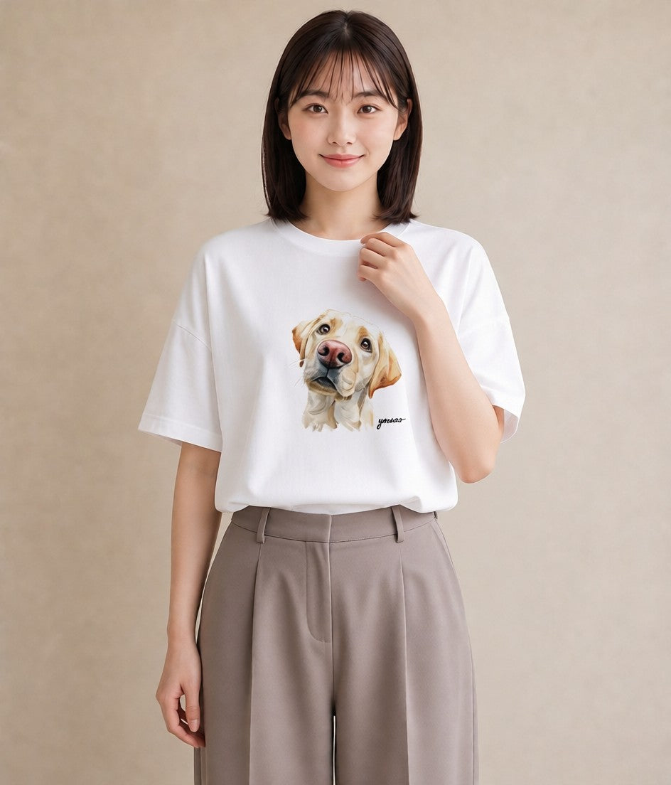 半袖Tシャツ レディース 愛犬 犬 いぬ イラスト アート風 買い物 夏コーデ 白T YMAZO