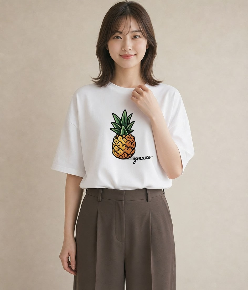 Tシャツ レディース パイナップル 食べ物 フード イラスト ビーチ デイリーウェア 白T YMAZO