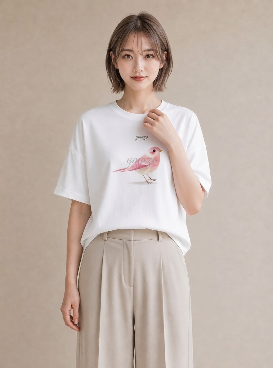 デザインTシャツ レディース ことり ペット 動物 イラスト 手描き風 誕生日プレゼント 綿100 白T YMAZO