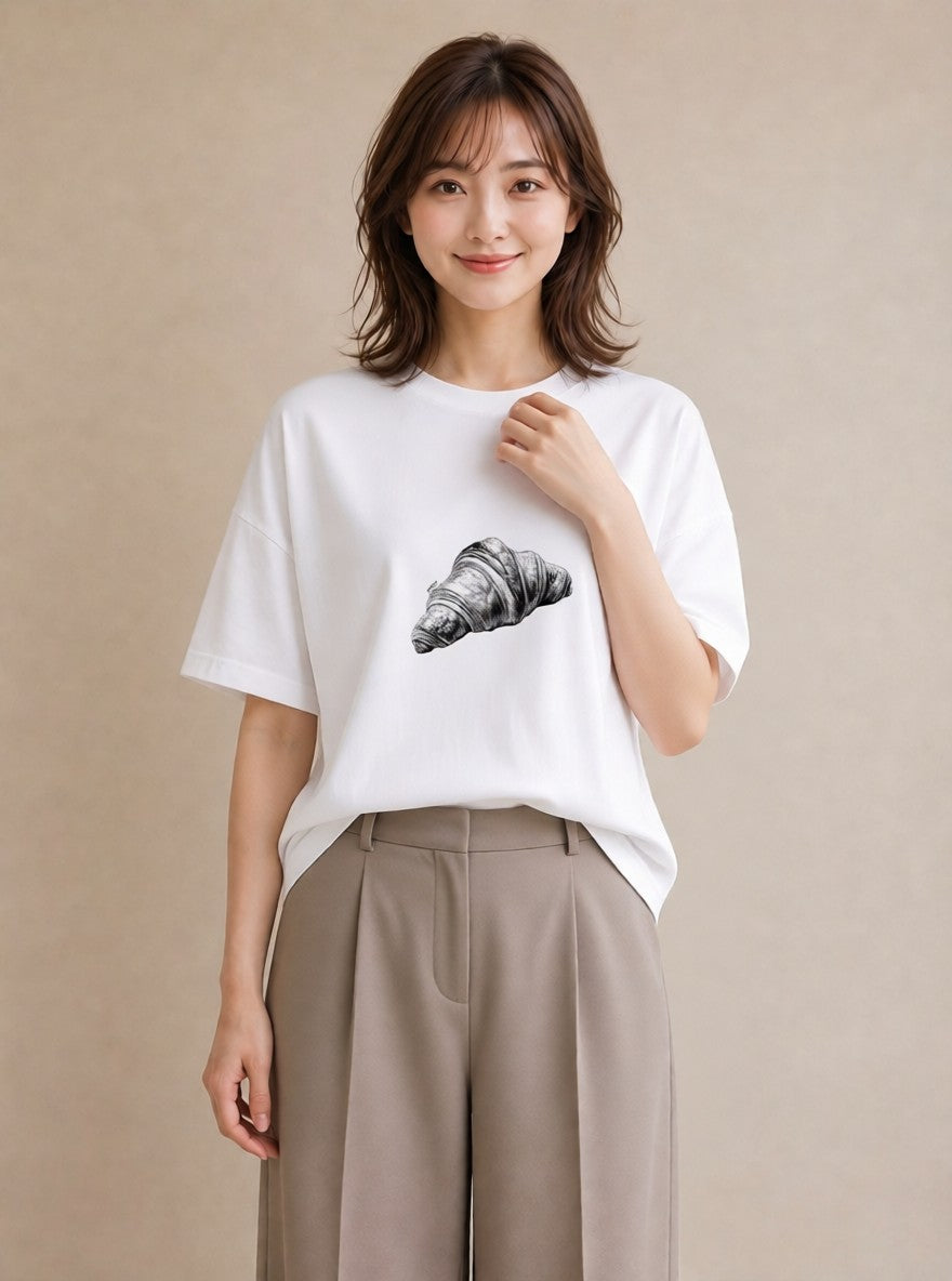 半袖Tシャツ レディース パン ベーカリー イラスト 可愛い 敬老の日 ホワイトデー 白T YMAZO