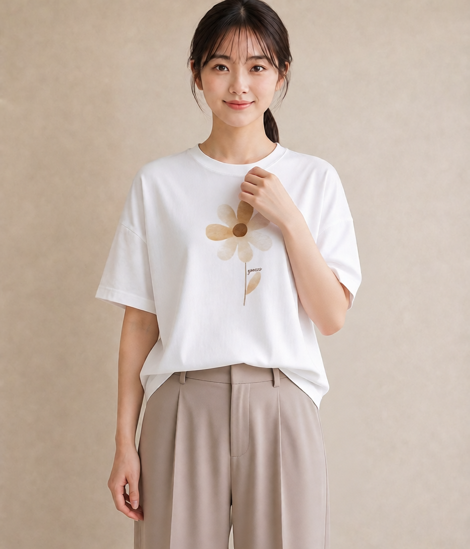 デザインTシャツ レディース ミモザ 花 花柄 イラスト カフェコーデ 帰省 ラフ 白T