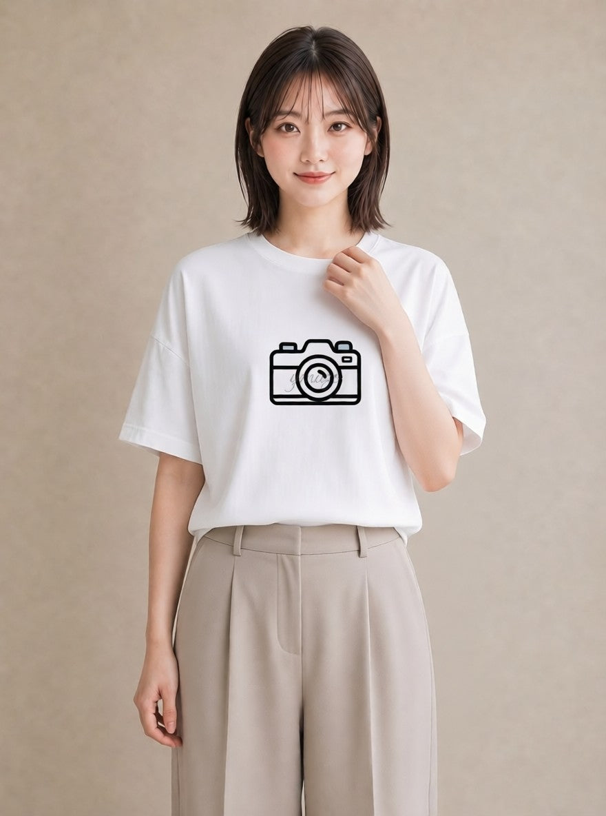 グラフィックTシャツ レディース カメラ フィルムカメラ レトロカメラ イラスト モード ビーチ デイリーウェア 白T YMAZO