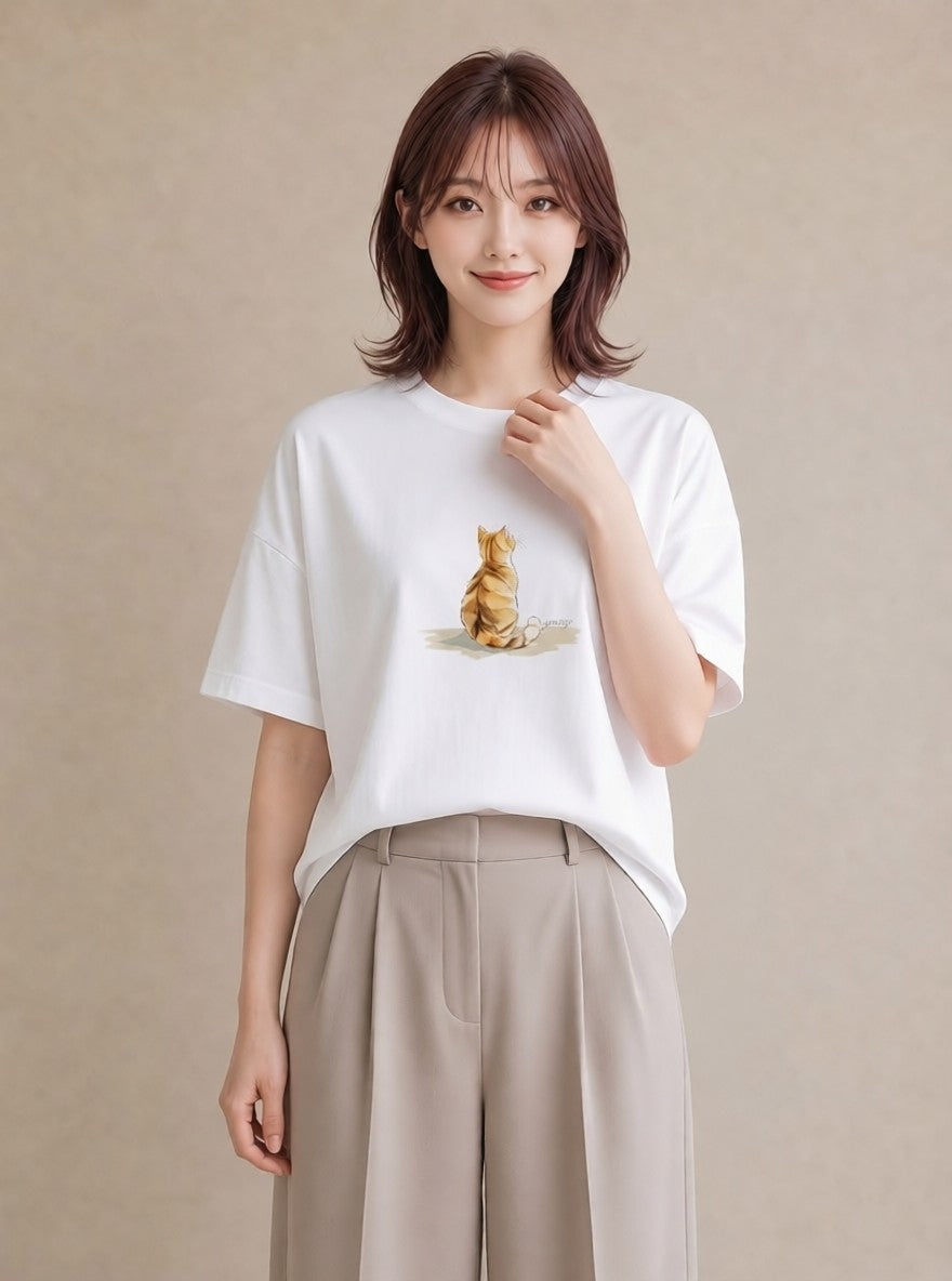 プリントTシャツ レディース 子猫 猫 ねこ イラスト カフェコーデ 友達ギフト 部屋着 白T YMAZO