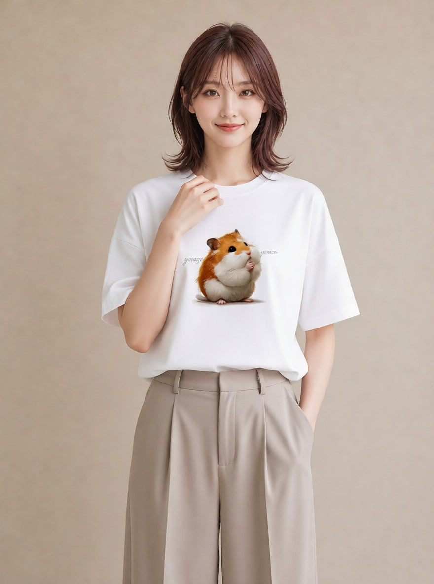 グラフィックTシャツ レディース モルモット ペット 動物 イラスト シンプル 休日 ペアコーデ 白T YMAZO