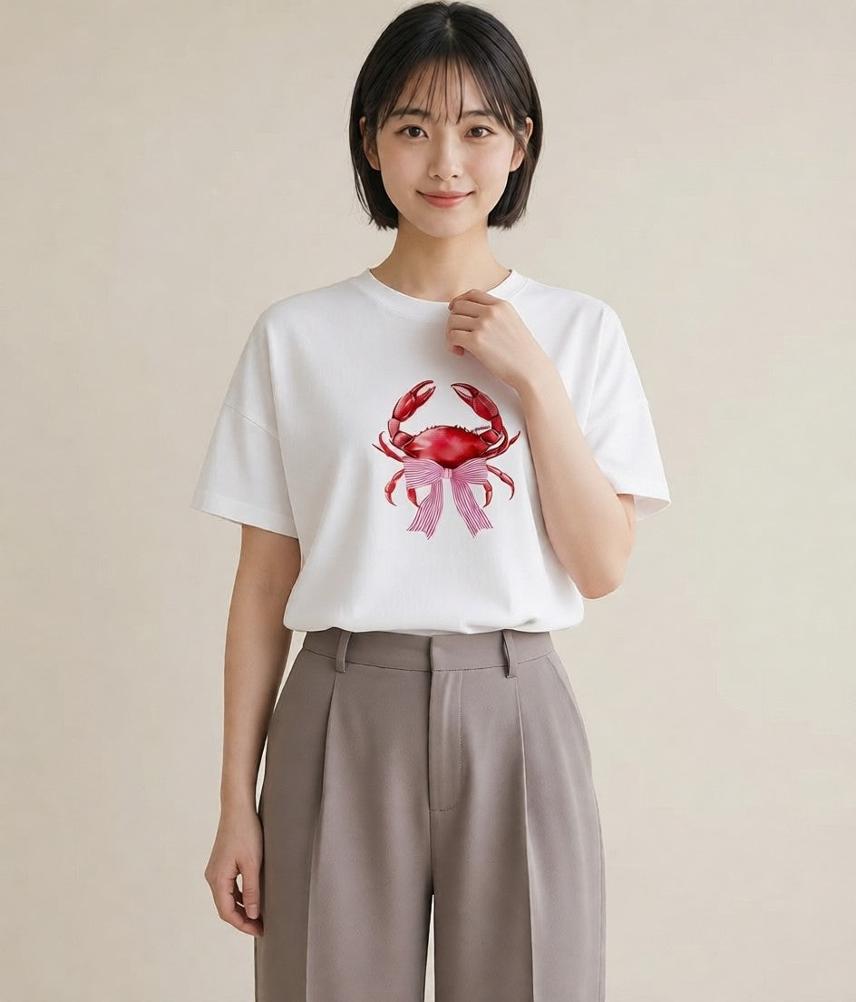 デザインTシャツ レディース エビ 海の生き物 海 イラスト アート風 女性向けギフト 散歩 白T YMAZO
