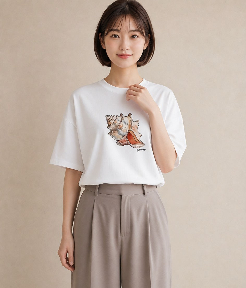 デザインTシャツ レディース ヤドカリ 海の生き物 海 イラスト ミニマル カフェ服 クリスマス 白T YMAZO