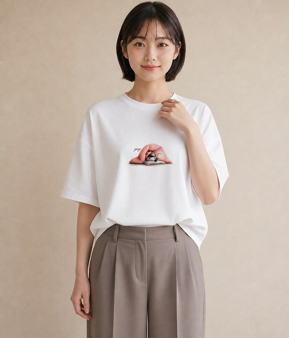 半袖Tシャツ レディース てんとう虫 昆虫 虫 イラスト アート風 姉妹 送別ギフト 白T YMAZO